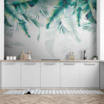Papel de parede Folhas tropicais pintadas em aguarela.