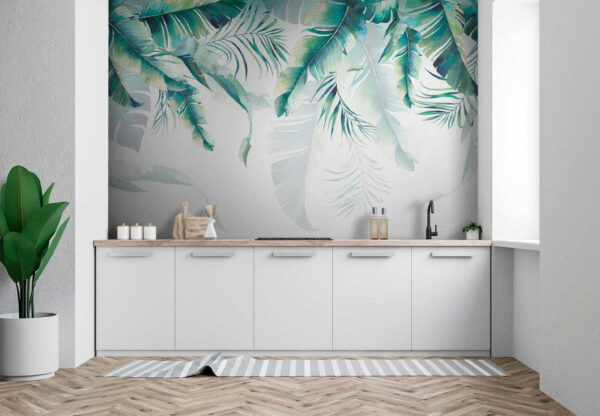 Folhas tropicais pintadas em aguarela Papel de parede Folhas tropicais pintadas em aguarela