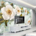 Papel de parede Flores brancas e uma borboleta