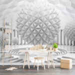 Papel de parede Esfera branca com colunas e degraus
