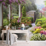 Papel de parede Caminho de jardim encantador com flores.