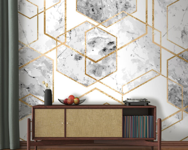 Design elegante com padrão hexagonal em mármore Papel de parede Design elegante com padrão hexagonal em mármore