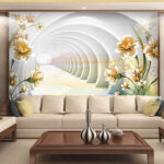Papel de parede Padrões florais com ilusão de túnel.