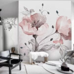 Papel de parede Arte floral delicada em aguarela.