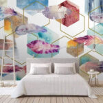 Papel de parede Penas e hexágonos coloridos
