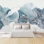 Papel de parede Desenho de uma paisagem com pássaros