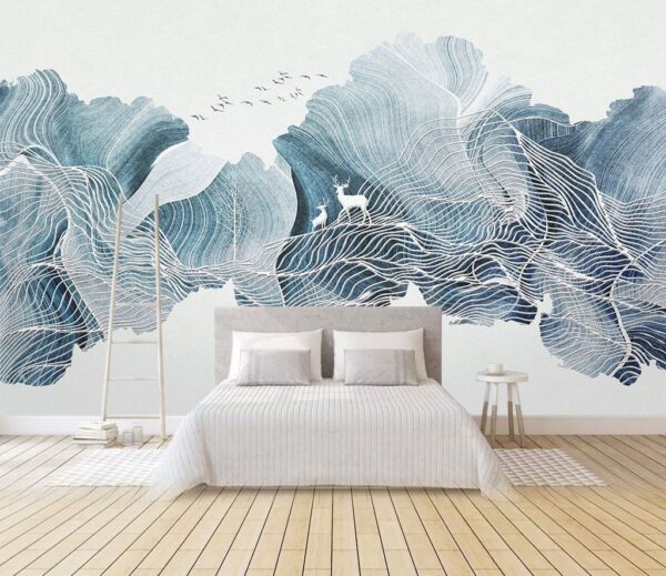 Desenho de uma paisagem com pássaros Papel de parede Desenho de uma paisagem com pássaros