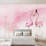 Papel de parede Dois flamingos com coroa e coroa na cabeça