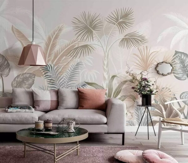 Folhas tropicais em tons suaves Papel de parede Folhas tropicais em tons suaves
