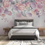 Papel de parede Flores cor-de-rosa com delicadas borboletas.