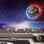Papel de parede Paisagem alienígena sob a noite estrelada.
