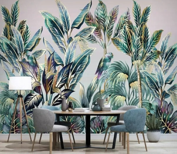Folhagem tropical com aves escondidas Papel de parede Folhagem tropical com aves escondidas