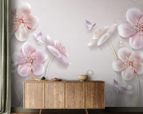 Papel de parede com flores e borboletas Papel de parede Papel de parede com flores e borboletas