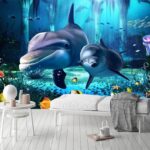 Papel de parede Um casal de golfinhos a nadar no mar