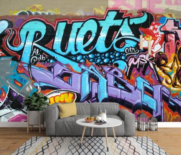 Arte urbana de graffiti em cores vibrantes Papel de parede Arte urbana de graffiti em cores vibrantes