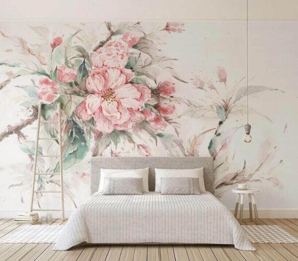 Pintura de flores cor-de-rosa Papel de parede Pintura de flores cor-de-rosa