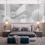 Papel de parede Quarto branco com bolas brancas