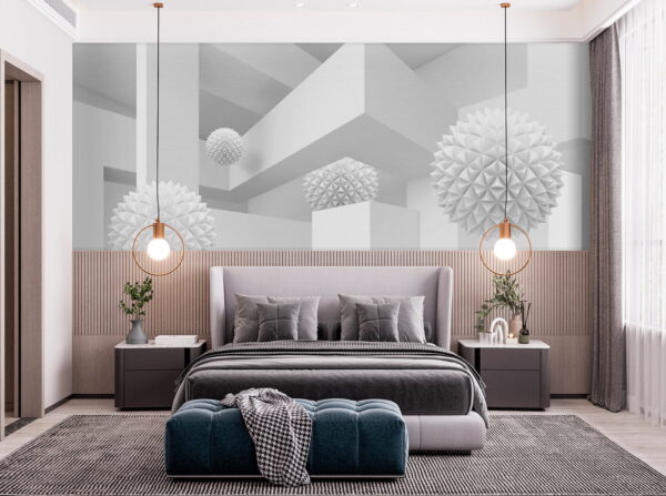 Quarto branco com bolas brancas Papel de parede Quarto branco com bolas brancas