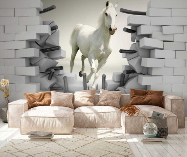 Cavalo branco a correr Papel de parede Cavalo branco a correr