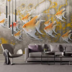 Papel de parede Peixes coloridos a nadar em formação.