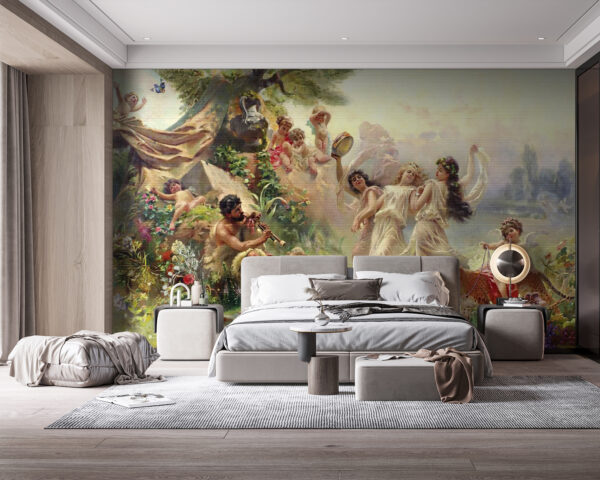 Pintura de pessoas a dançar numa floresta Papel de parede Pintura de pessoas a dançar numa floresta