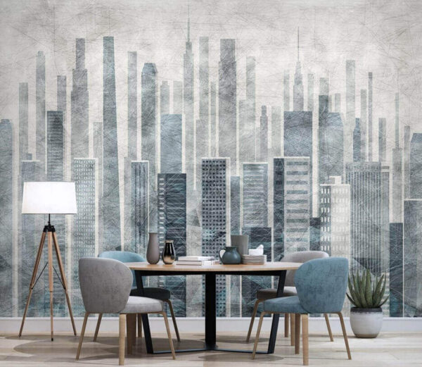 Paisagem urbana futurista com arranha-céus em ascensão Papel de parede Paisagem urbana futurista com arranha-céus em ascensão