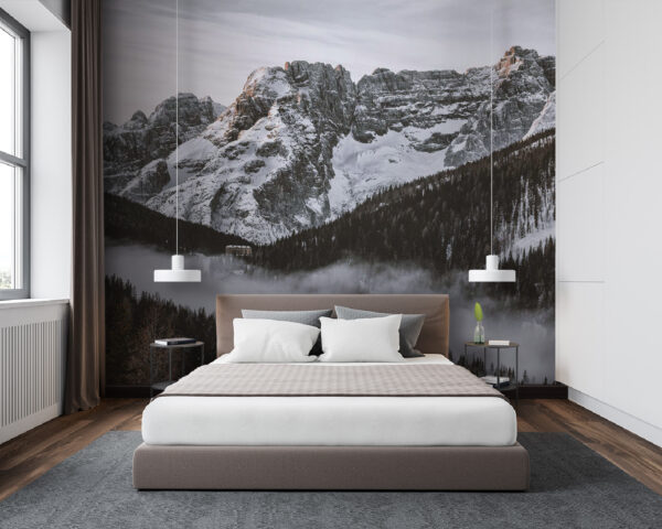 Montanha com neve e árvores Papel de parede Montanha com neve e árvores