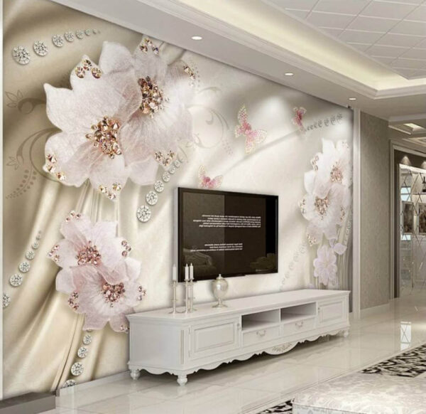 Papel de parede com flores e borboletas Papel de parede Papel de parede com flores e borboletas