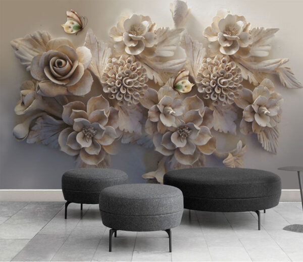 Flores elegantes com borboletas graciosas Papel de parede Flores elegantes com borboletas graciosas