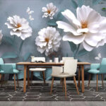 Papel de parede Flores brancas com borboletas