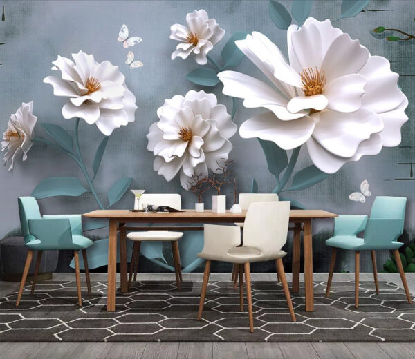 Flores brancas com borboletas Papel de parede Flores brancas com borboletas