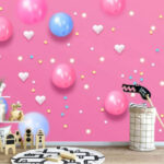 Papel de parede Fundo cor-de-rosa com balões brancos e azuis e estrelas