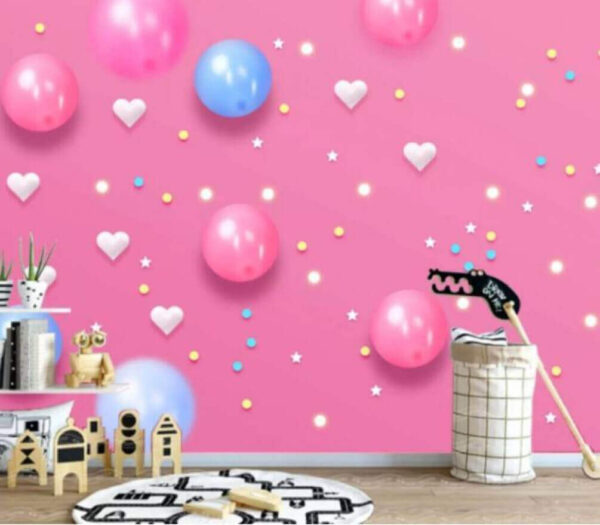 Fundo cor-de-rosa com balões brancos e azuis e estrelas Papel de parede Fundo cor-de-rosa com balões brancos e azuis e estrelas