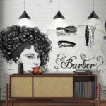 Papel de parede Desenho de uma mulher com cabelo encaracolado
