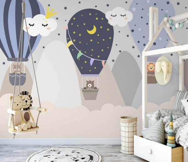 Papel de parede Balões de ar quente em desenho animado no céu
