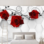 Papel de parede Papel de parede com rosas vermelhas e videiras pretas