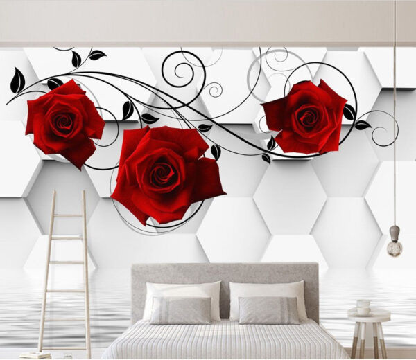 Papel de parede com rosas vermelhas e videiras pretas Papel de parede Papel de parede com rosas vermelhas e videiras pretas