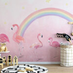 Papel de parede Flamingo cor-de-rosa sobre um fundo cor-de-rosa