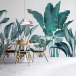 Papel de parede Folhagem tropical com cores vivas.