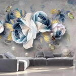Papel de parede Flores elegantes com borboletas delicadas.
