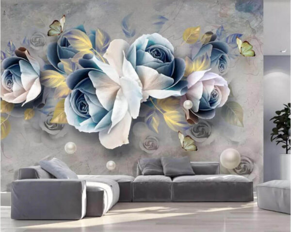 Flores elegantes com borboletas delicadas Papel de parede Flores elegantes com borboletas delicadas