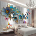 Papel de parede Grupo de peixes e flores