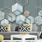 Papel de parede Papel de parede com hexágonos e formas geométricas