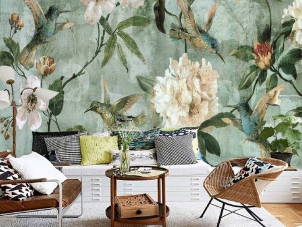 Papel de parede com pássaros e flores Papel de parede Papel de parede com pássaros e flores