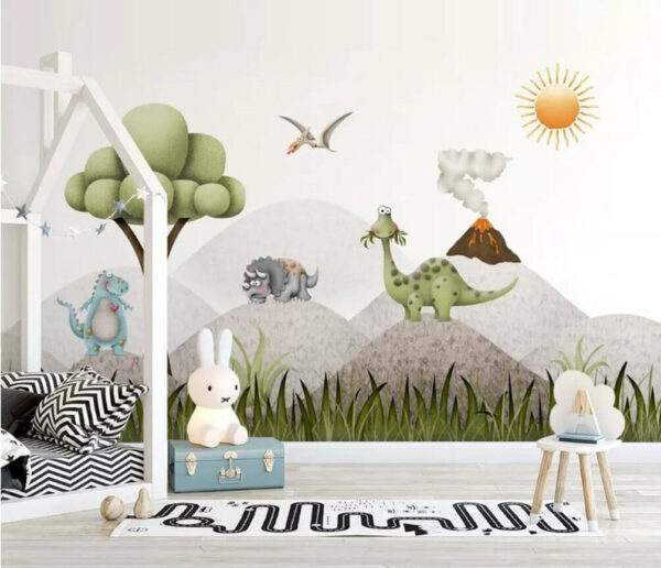 Dinossauros dos desenhos animados numa paisagem Papel de parede Dinossauros dos desenhos animados numa paisagem