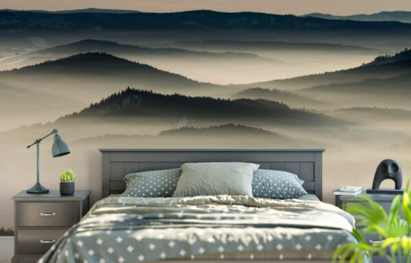 Paisagem de montanhas com nevoeiro Papel de parede Paisagem de montanhas com nevoeiro