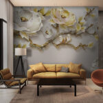Papel de parede Papel de parede com flores e pássaros