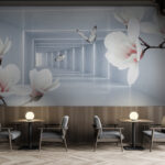 Papel de parede Flores brancas e borboletas numa sala