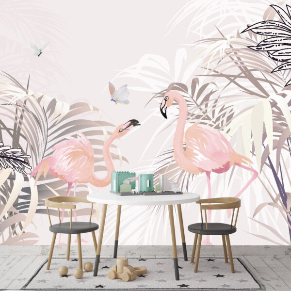 Flamingo cor-de-rosa com bico preto Papel de parede Flamingo cor-de-rosa com bico preto
