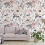 Papel de parede Padrão de flores e folhas